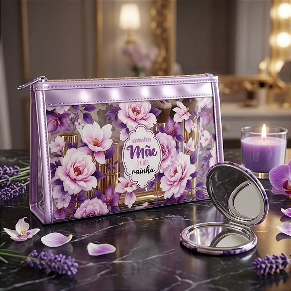 Kit Presenteável Mini Espelho Portátil e Nécessaire - Minha Mãe é Uma Rainha - 1 unidade - Rizzo