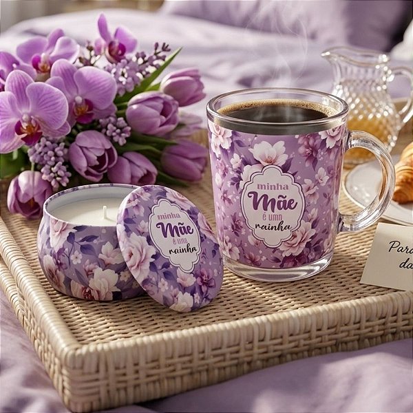 Kit Presenteável Caneca de Vidro e Vela Aromática - Minha Mãe é Uma Rainha - 1 unidade - Rizzo