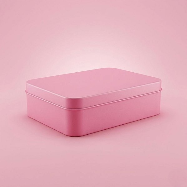 Lata de Metal Retangular - Rosa - 14x10x4,5cm  - 1 unidade - Rizzo