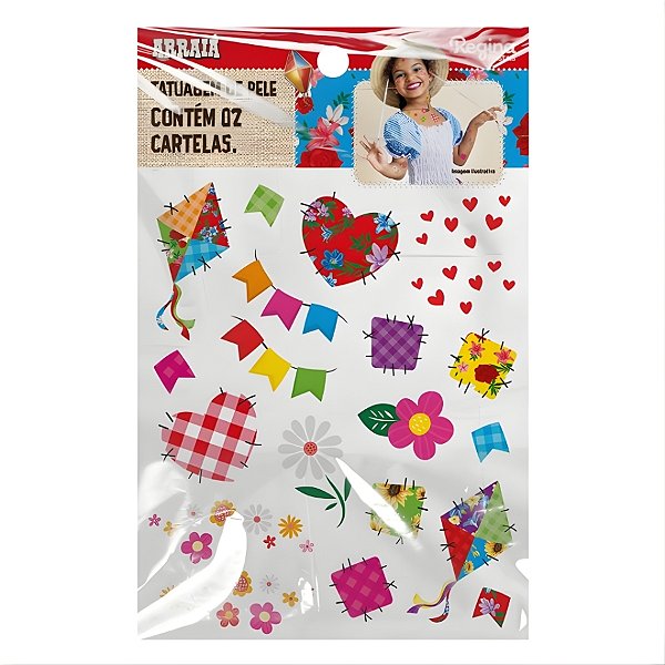 Tatuagem Temporária Para Pele - Arraiá Menina - 42 Tatuagens - 2 unidades - Regina - Rizzo