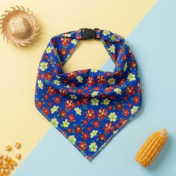 Lenço Caipira M - Festa Junina - Azul Escuro Florido  - 1 unidade - Rizzo