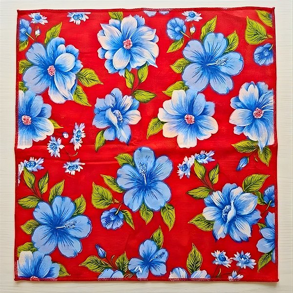 Toalha de Mesa Chita Vermelha - Flor Azul - 67,5x67,5cm - 1 unidade - Rizzo