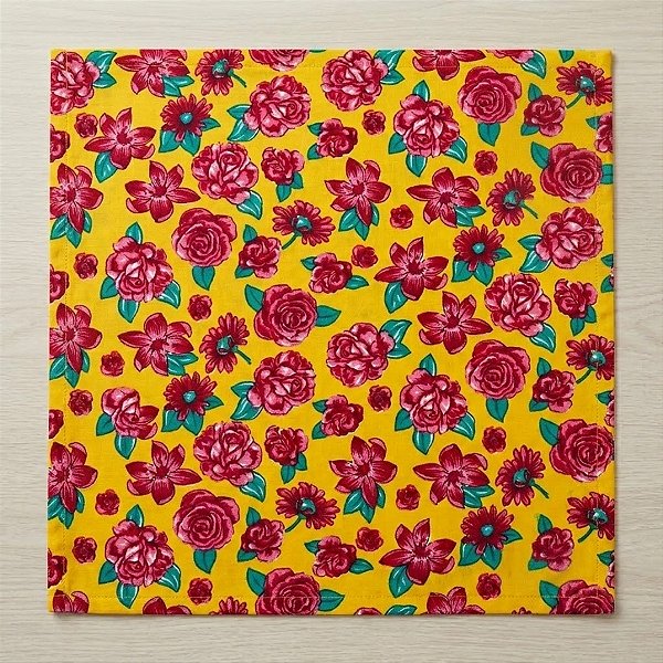 Toalha de Mesa Chita Amarela - Flor Rosa -  68x67,5cm - 1 unidade - Rizzo