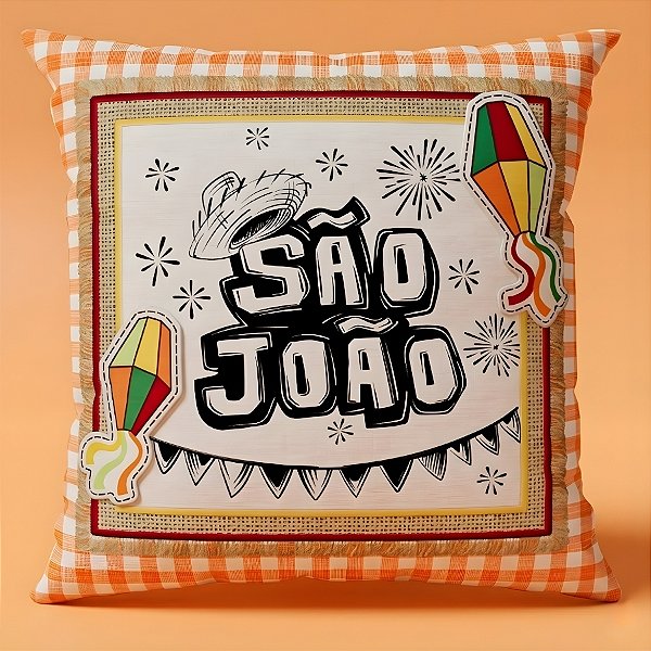 Almofada Decorativa de Festa Junina - São João - Fundo Branco - 43x43cm - 1 unidade - Rizzo