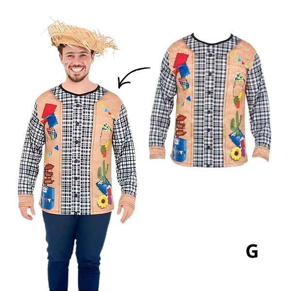 Fantasia Adulta de Festa Junina - Camisa São João - G - 1 unidade - Rizzo