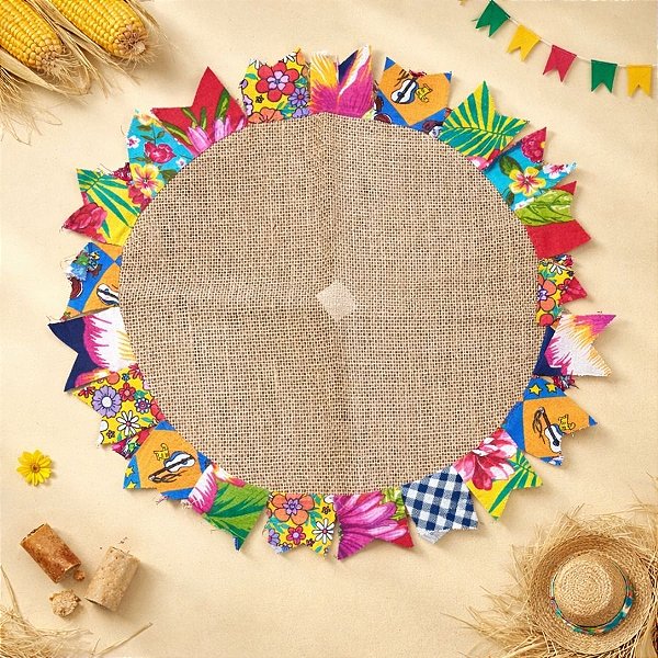 Souplast Junino de Juta - Bandeirinhas Chita Colorida - 39cm  - 1 unidade - Rizzo