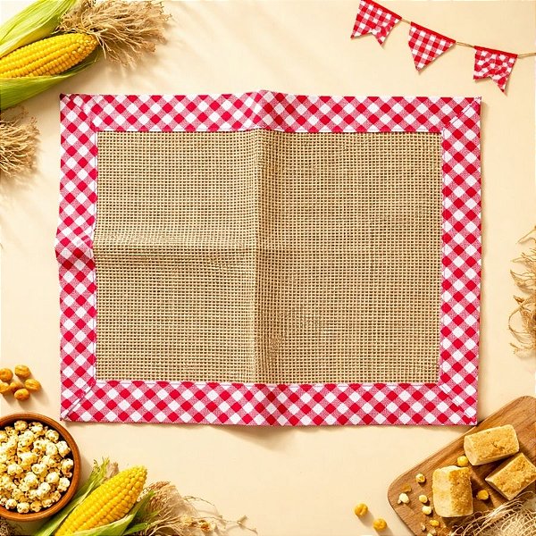 Jogo Americano Junino de Juta - Xadrez Vermelho - 46cm - 1 unidade - Rizzo