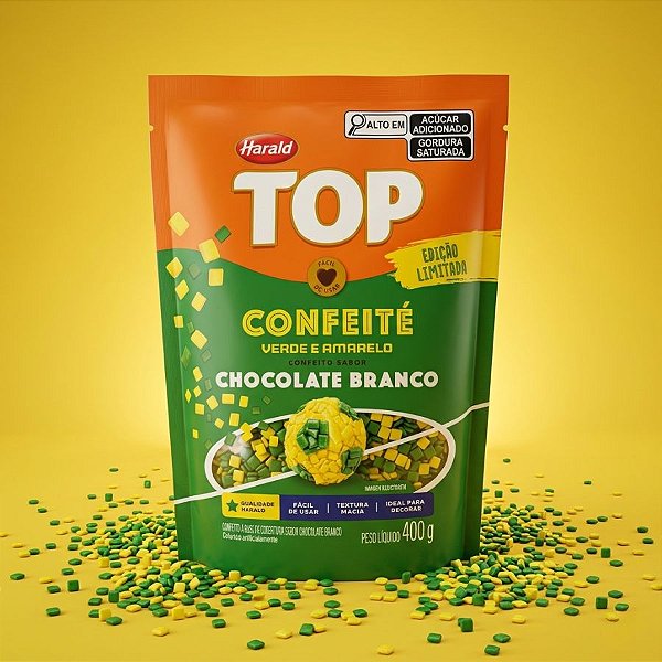 Top Confeité Sabor Chocolate Branco - Verde e Amarelo - Copa do Mundo - Top - 400g  - 1 unidade - Harald - Riz