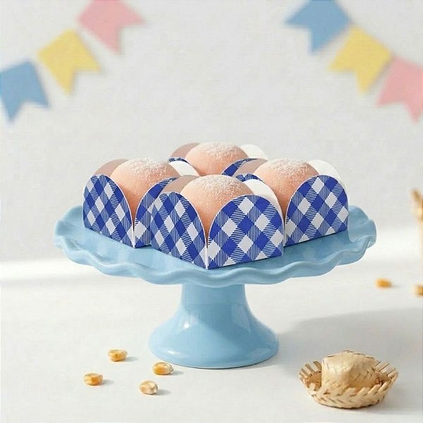 Forminha Para Doces 4 Pétalas - Azul Xadrez - 8cm - 50 unidades - Rizzo