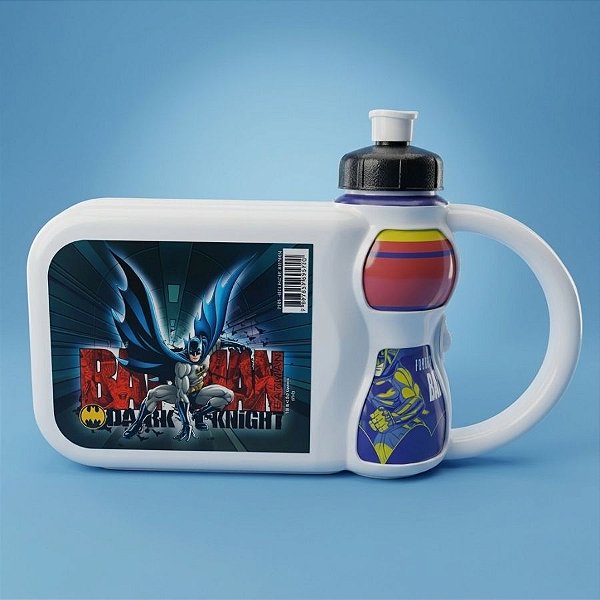 Kit Lancheira Com Garrafa Batman - Branco - 12x25cm - 250ml  - 1 unidade - Rizzo