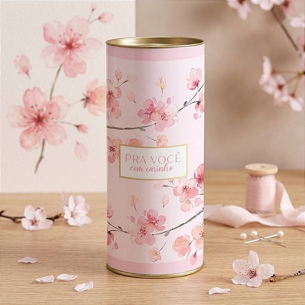 Lata para Presente Rígida - Pra Você com Carinho Rosa Claro - 10x24cm - 1 unidade - Cromus - Rizzo