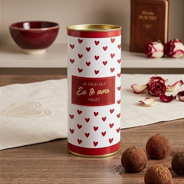 Lata para Presente Rígida - Eu Te Amo Branco - 10x27cm - 1 unidade - Cromus - Rizzo