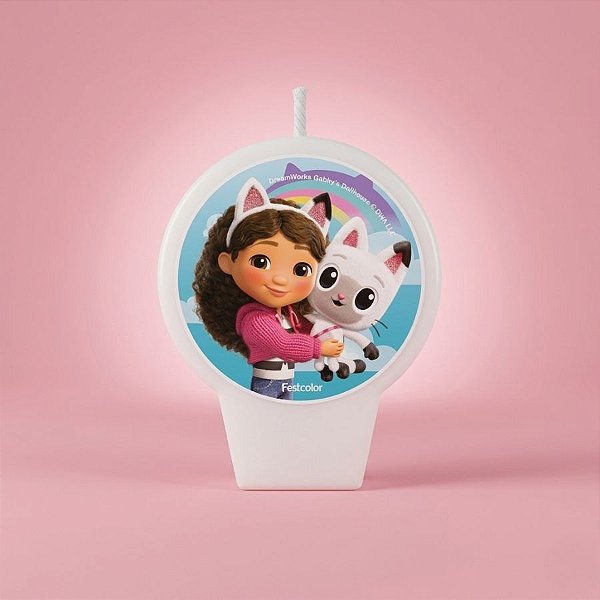 Vela Plana Adesivada - A Casa Mágica da Gabby - 8,5cm  - 1 unidade - FestColor - Rizzo