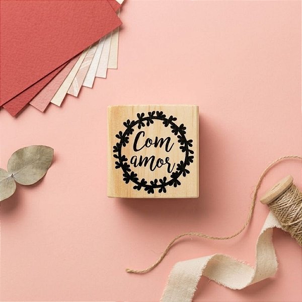 Carimbo de Madeira Artesanal - Com Amor - AF 755 - 1 unidade - Rizzo