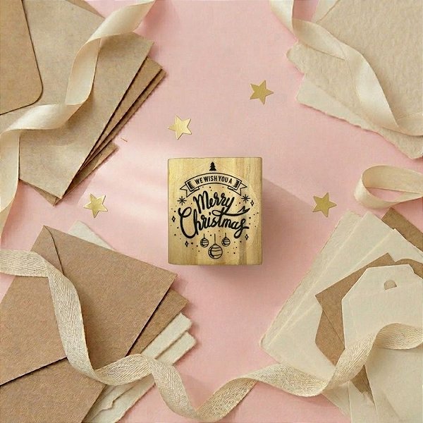 Carimbo de Madeira Artesanal - Merry Christmas - AFNT910 - 1 unidade - Rizzo