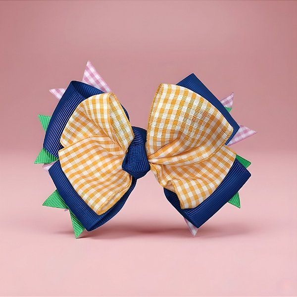Enfeite de Cabelo Laço Pequeno - Presilha Serrilhada - Azul e Laranja - 10x7cm - 1 unidade - Rizzo