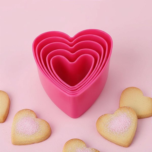 Kit Cortador Plástico Coração 5 pç Confeitudo Rizzo Confeitaria