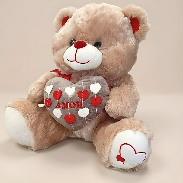Urso de Pelúcia Marrom com Coração - Amor - 34x37x29cm - 1 unidade - Rizzo