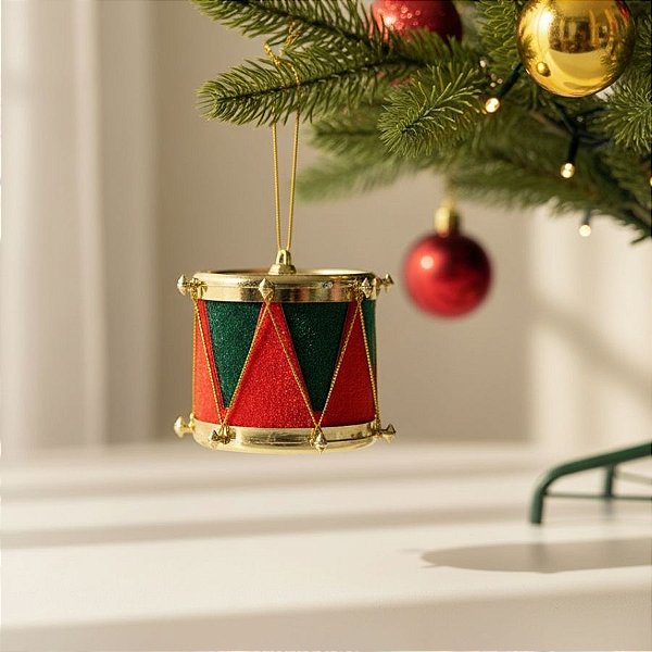 Enfeite Para Pendurar De Natal - Tambor Vermelho e Verde - 8cm - 1 unidade - Rizzo