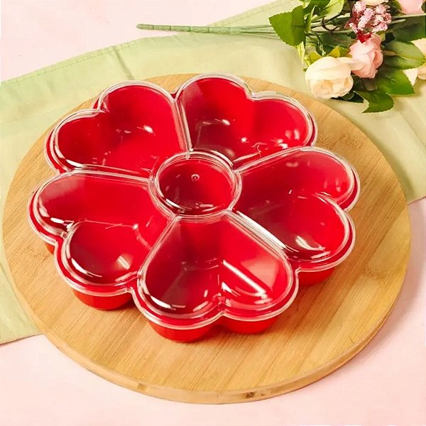 Petisqueira Em Acrílico - Foundue Box - Flor de Corações - Vermelho Sólido - 25cm - 1 unidade - BlueStar - Rizzo