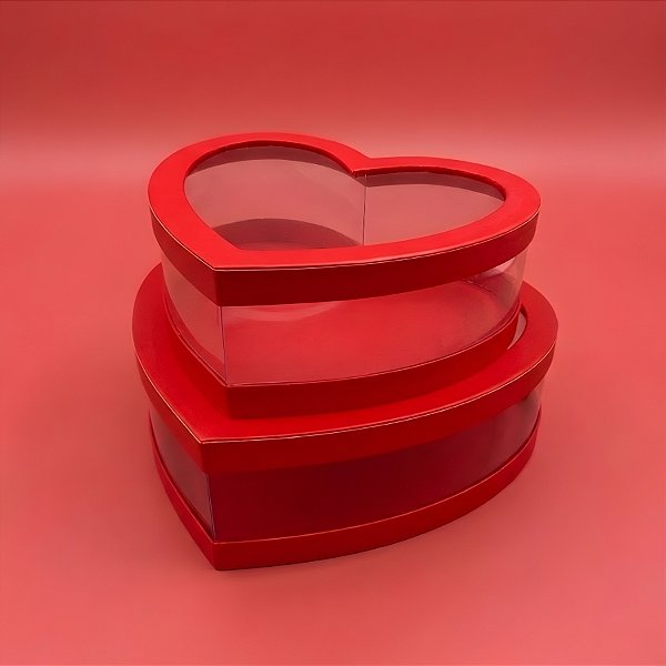 Kit Caixa Coração Acetato - Vermelho - 2 unidades - Rizzo