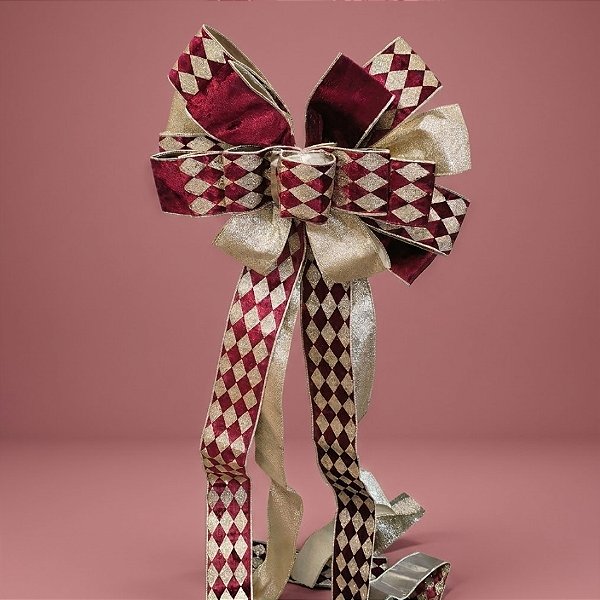 Laço de Veludo Vinho e Dourado - 33x135cm - 1 unidade - Rizzo