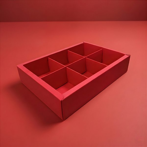 Caixa Pão de Mel Retangular com Tampa Luva - 6 cavidades -  Vermelha - 24x17x5cm - 1 unidade - Rizzo