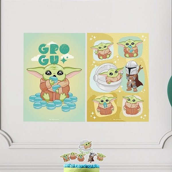 Cartaz Decorativo - Grogu - Star Wars - 45x31cm - Disney Original - 2 unidades - Regina - Rizzo