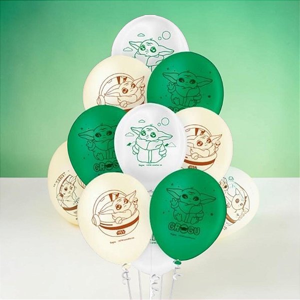 Balão de Festa Decorado 9" 23cm - Grogu - Star Wars - Disney Original - 25 unidades - Regina - Rizzo