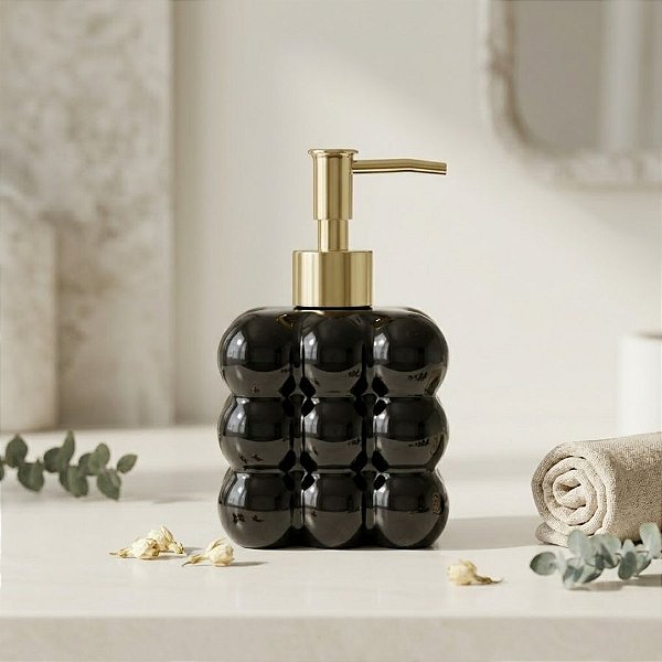 Porta Sabonete Líquido de Vidro - Preto - 15cm - 300mL - 1 unidade - Rizzo