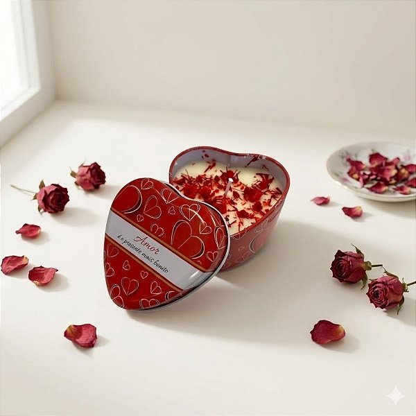 Vela Aromática - Lata Metálica Coração - Amor - Vermelho - 7,5cm - 1 unidade - Rizzo