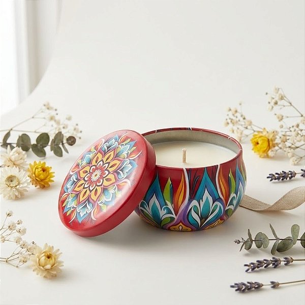 Vela Aromática - Lata Metálica Mandala - Marsala - 6cm - 1 unidade - Rizzo
