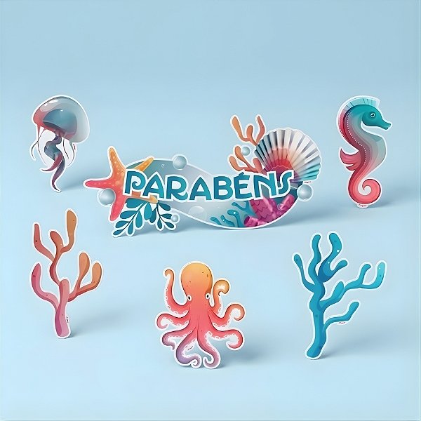 Topo de Bolo - Fundo do Mar - 6 unidades - Regina - Rizzo