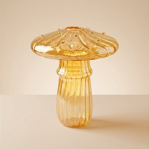 Vaso Decorativo de Vidro - Cogumelo - Amarelo - 11x8,5x8,5cm - 1 unidade - Rizzo - Rizzo
