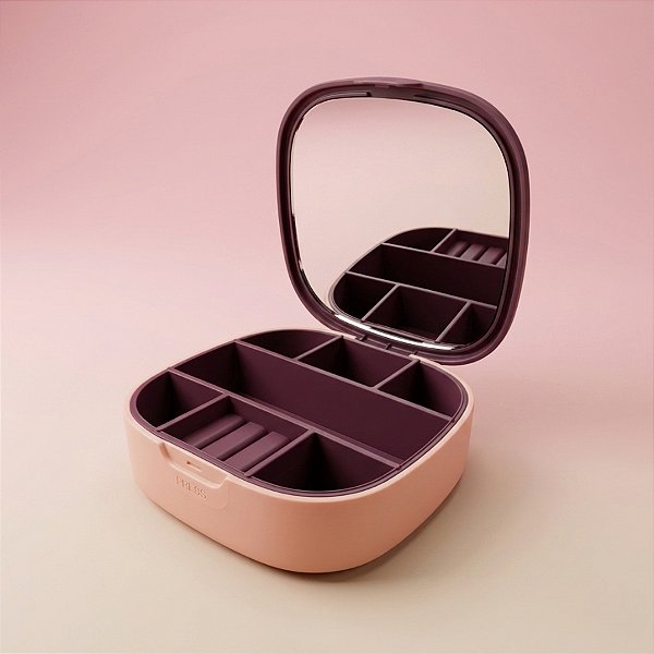 Mini Porta Jóias Portátil com Espelho - Rosa e Roxo - 10cm  - 1 unidade - Rizzo