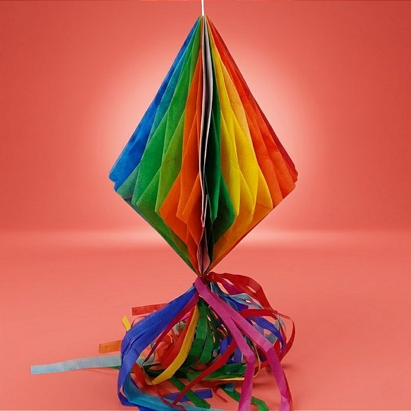 Enfeite Decorativo de Papel Seda - Balão Colorido com Fitilhos - 1 unidade - Rizzo