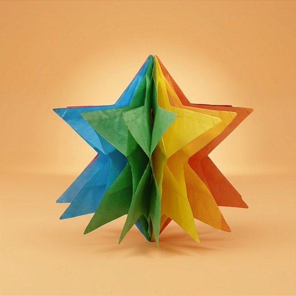 Enfeite Decorativo de Papel Seda - Estrela Colorida - 25x25cm - 1 unidade - Rizzo