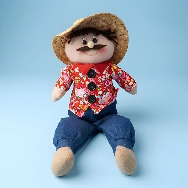 Boneco de Pano com Chapéu de Palha e Camisa - Festa Junina - 18x46cm - 1 unidade - Rizzo