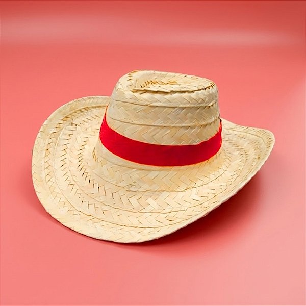 Chapéu de Palha Adulto - Fita Vermelho - 36x35x12cm - 1 unidade - Rizzo