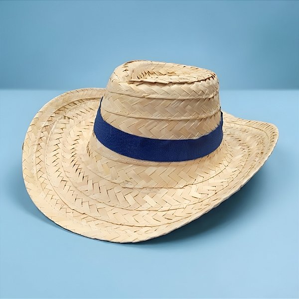 Chapéu de Palha Adulto - Fita Azul - 36x35x12cm - 1 unidade - Rizzo