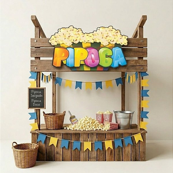 Placa De Sinalização em Papel para Festa Junina -  Pipoca - 50cm - 1 unidade - Festa Maluca - Rizzo