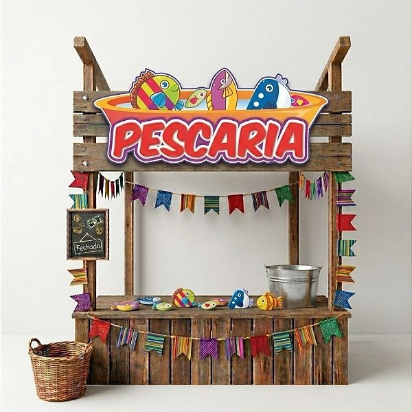 Placa De Sinalização em Papel para Festa Junina -  Pescaria - 50cm - 1 unidade - Festa Maluca - Rizzo