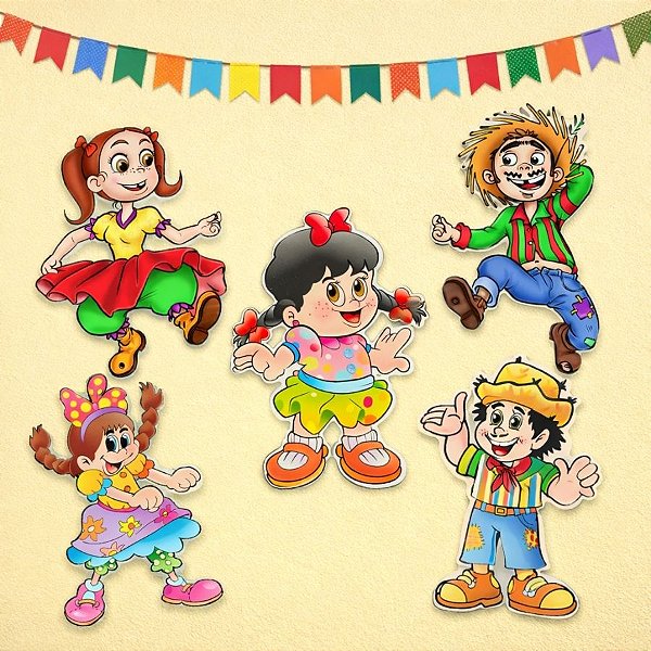 Enfeite Decorativo de Festa Junina - Bonecos Caipiras Sortidos - 26cm - 6 unidades - Festa Maluca - Rizzo