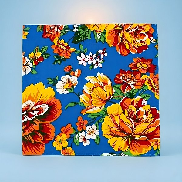 Guardanapo Chita Azul com Flores Amarelas - 40x40cm - 4 unidades - Rizzo