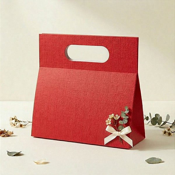 Caixa de Papel Rígido com Alça  - Vermelho - 25x11x23,5cm - 1 unidade - Rizzo