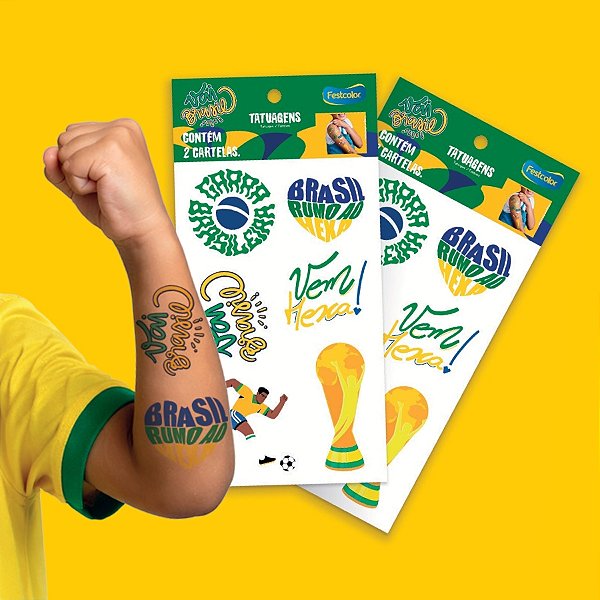 Tatuagem Temporária para Pele - Copa do Mundo - Brasil  - 12 unidades - FestColor - Rizzo
