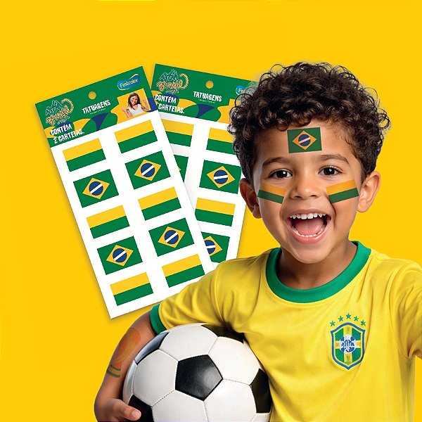 Tatuagem Temporária para Pele - Copa do Mundo - Torcedor do Brasil  - 20 unidades - FestColor - Rizzo