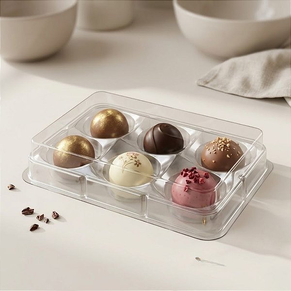 Caixa Retangular de Acetato Para Bombons 6 Cavidades - Cristal -  Ref.14245 - 10 unidades - BWB - Rizzo