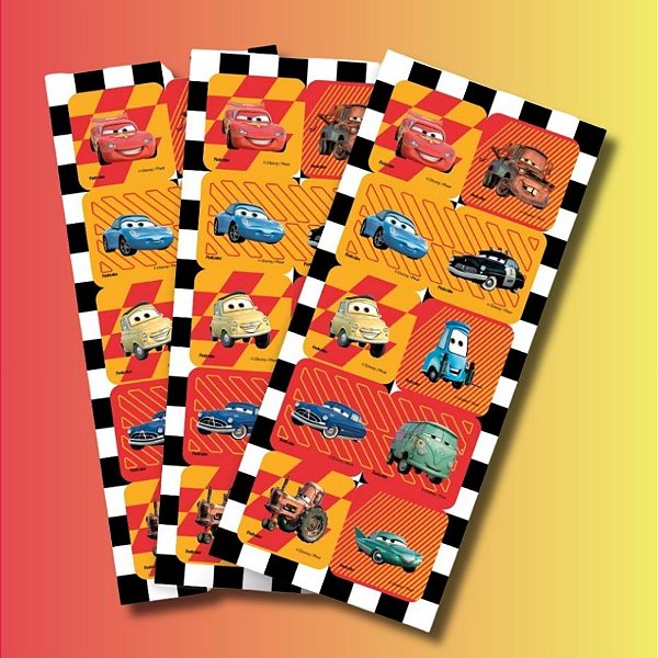 Adesivo Quadrado - Carros - 4x4cm - Disney Original - 30 unidades - FestColor - Rizzo