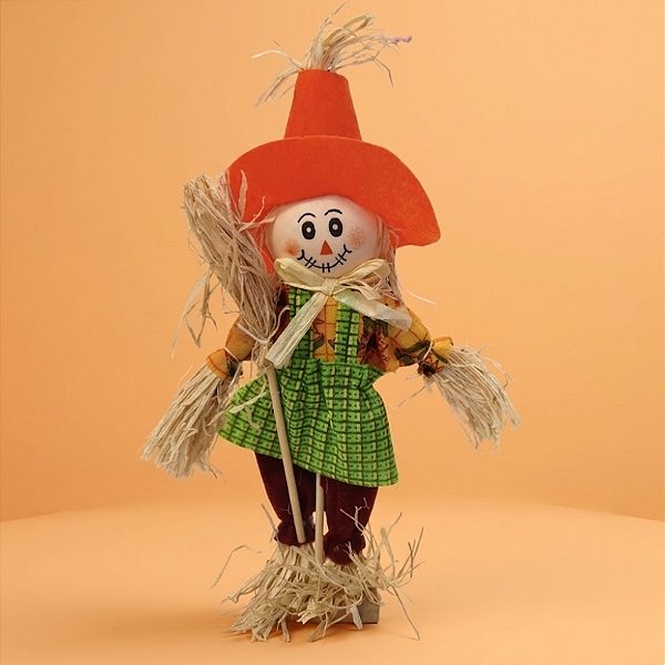 Enfeite Decorativo de Festa Junina Espantalho com Vassoura - Laranja - 12x26x4cm - 1 unidade - Rizzo